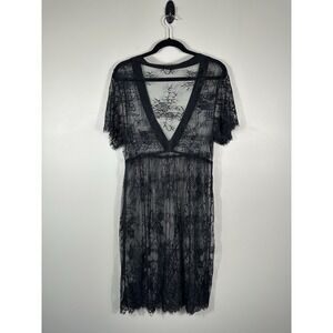 Black Lace Dress Womens Large Sheer Whimsigoth Grunge Dark Fairy Read